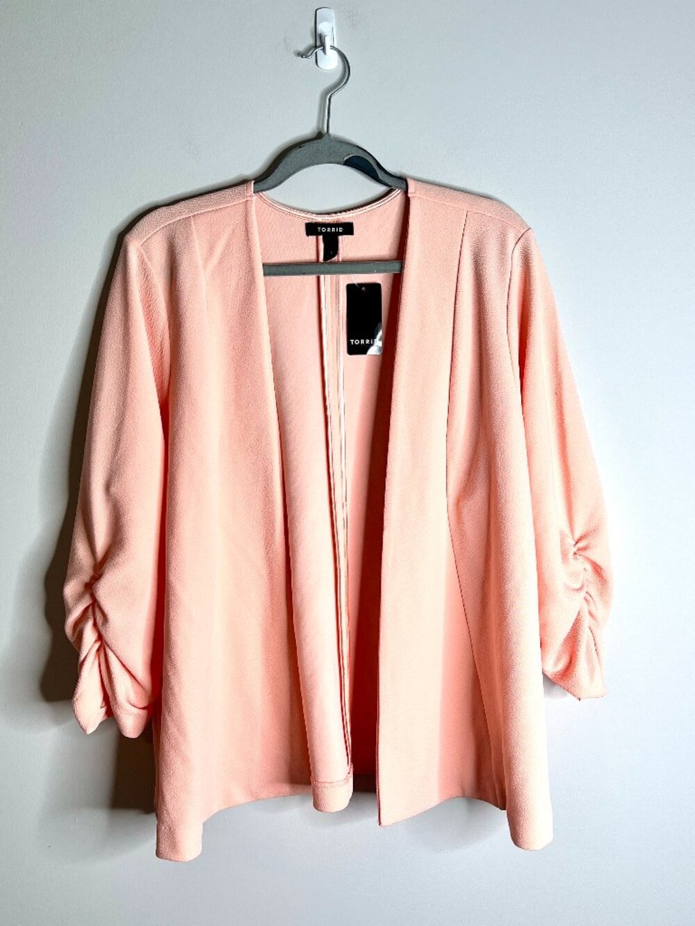 Torrid Ruched Sleeve Shawl Collar Blazer in Peachy Pink Sz 3X NWT Career Preppy